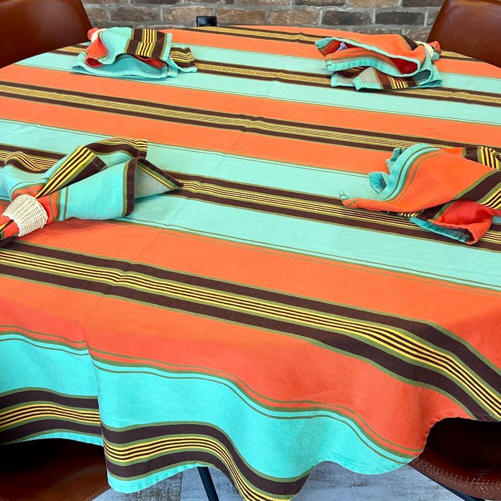SALE!  Colorful Stripe Cotton Tablecloth & 4 Napkins